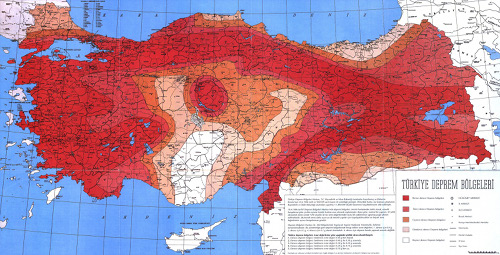 Карта сейсмической активности на территории Турции
